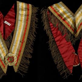 Collar with red, green, white, yellow and blue stripes, and gold detail
