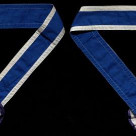 Collar, blue and white, with rosette, and J.