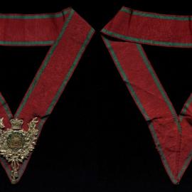 Collar, [Loyal Order of Ancient Shepherds], red with green stripe, and medallion