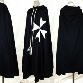Knights of Malta cloak, black with 8 pointed Maltese cross