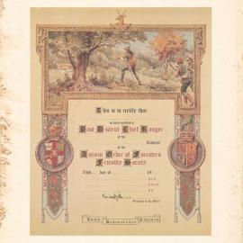 Certificate, blank, Past District Chief Ranger, Ancient Order of Foresters