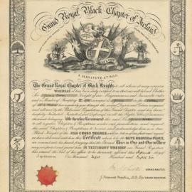Certificate, James Bolton, Black Knight of the Red Cross degree, 1886