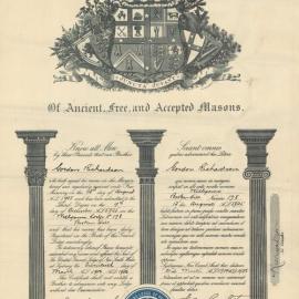 Certificate, Gordon Richardson, United Grand Lodge of Ancient, Free and Accepted Masons, 1926