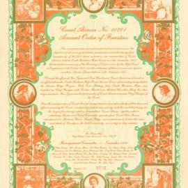  Certificate, Court Acacia, No 10201, Ancient Order of Foresters, 1988