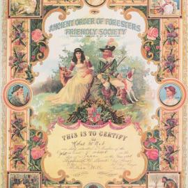Certificate, Ancient Order of Foresters, 1908