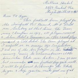 Letter to T K Lyon from Eric Buzza, Order of the Sons of Temperance