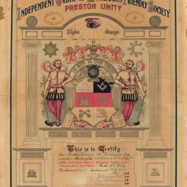 Certificate, David M Fraser, Independent Order of Mechanics, Mechanics Pride Lodge, 1949