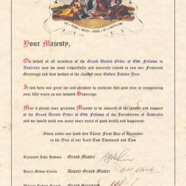 Letter to the Queen, Grand United Order of Odd Fellows, 2003