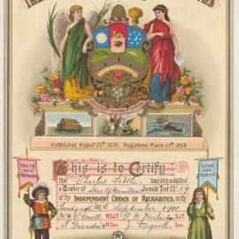 Certificate, Charles Little of the Star of Hamilton Juvenile Tent No. 59, Rechabites, 1910