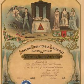 Certificate, Elsie Duncan, Sons and Daughters of Temperance, Concord division, 1909