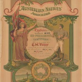 Certificate, E W Terry, Australian Natives' Association, Camberwell Branch, 1908