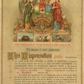 Dispensation for Guildford Tent, No. 97, Independent Order of Rechabites, 1909
