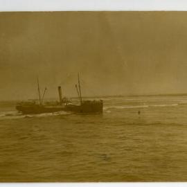 Unidentified ship beached at low tide, possibly the Rosedale at Nambucca Heads