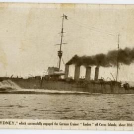 HMAS Sydney postcard commemorating engagement of the German cruiser Emden