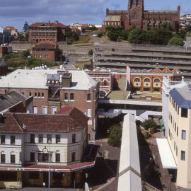 View of Queens Wharf Tower walkway and Christ Church Cathedral, Newcastle, NSW