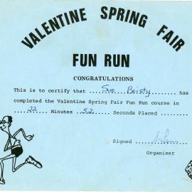 Valentine Spring Fair Fun Run Certificate - Sue Beisty