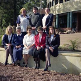 David Marr with unidentified staff from the Student Division Unit outside The Chancellery Building, the University of Newcastle, Australia - 1992