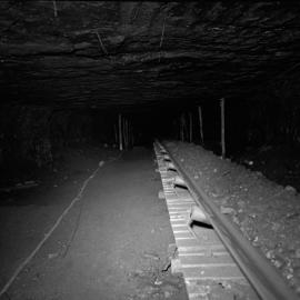 Wollondilly Extended Coalmine, underground conveyor belt, Burragorang Valley, NSW, 1960