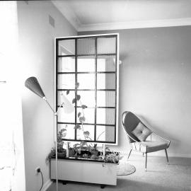Lysaghts, interior décor, room divider and chair, NSW, 1959