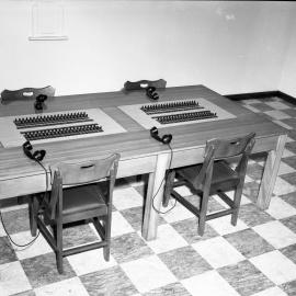 NESCA Exchange, telephone switchboard table, Newcastle, NSW, 1959