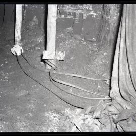 Underground cables chained to pit props, Burwood [No 3] Colliery, Whitebridge, NSW