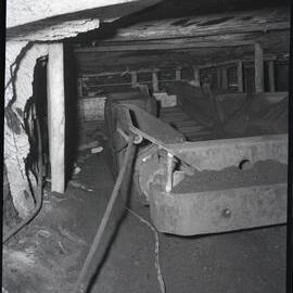 Cable hooked on to truck, Burwood [No 3], Colliery, Whitebridge, NSW, 1957