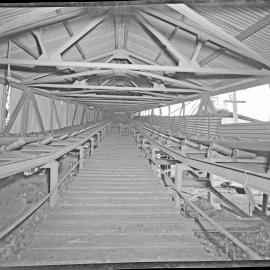 Two conveyor belts at mine site, NSW, 1958