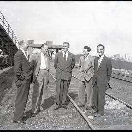 Hebburn No. 1, five men at a coal loader, NSW, 1957