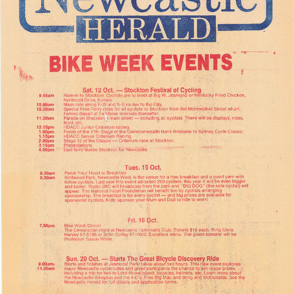 Newcastle Herald Bike Week events, n.d. 