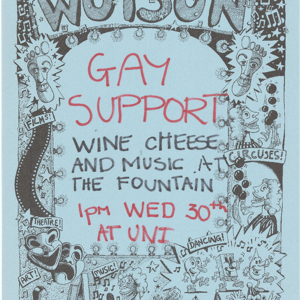 Poster, Gay support wine cheese and music at the fountain