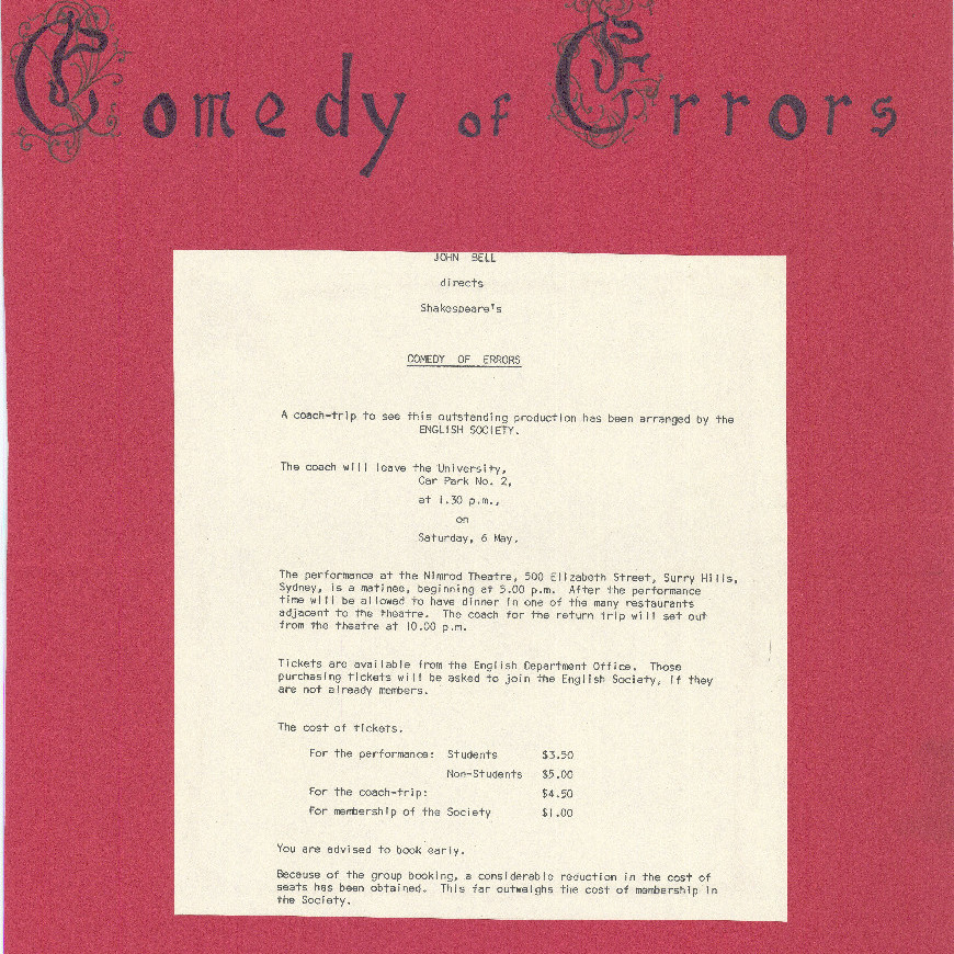 Poster "Shakespeare's Comedy of Errors production"