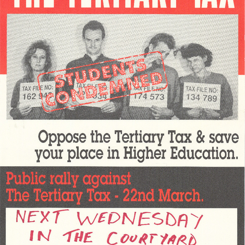 National Union of Students, Public rally against the tertiary tax, poster
