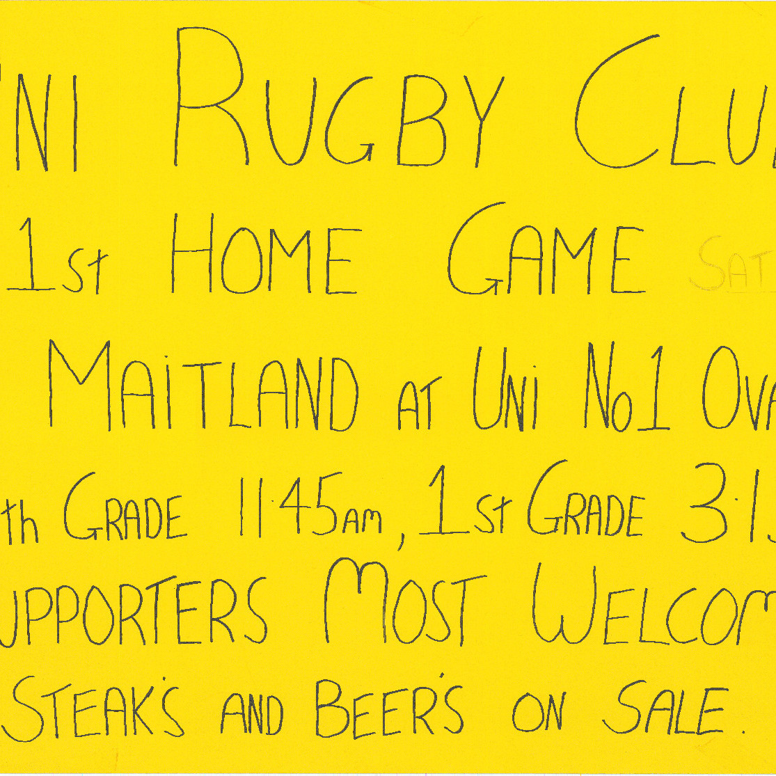 Poster "Uni Rugby Club 1st home game"
