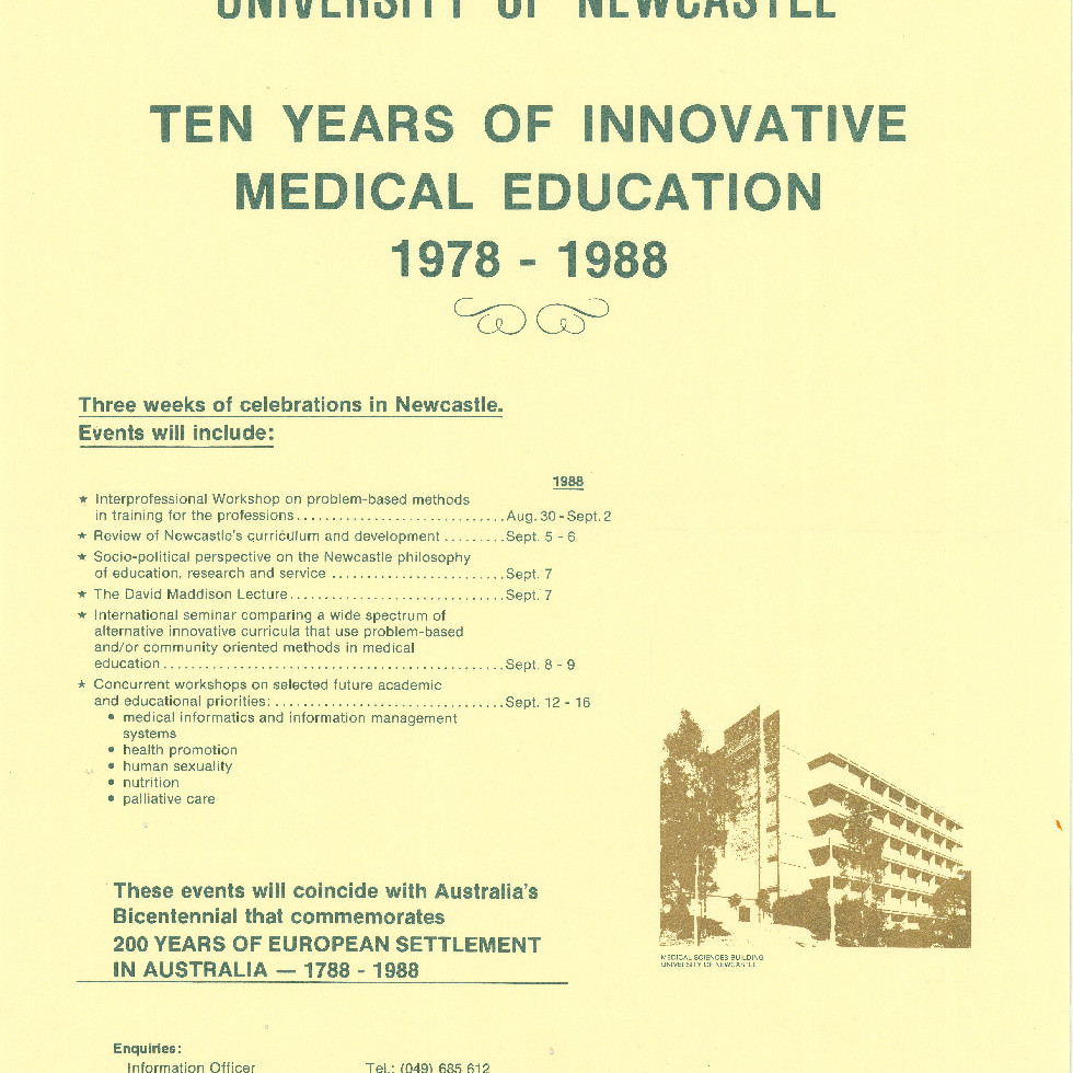Poster, The University of Newcastle, Australia, Faculty of Medicine, ten year celebrations, 1988