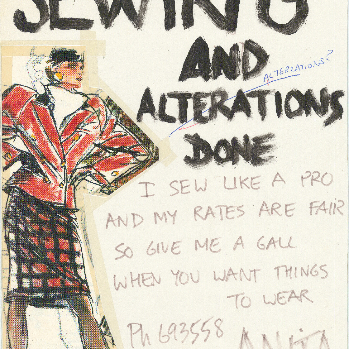 Poster, Sewing and alterations done