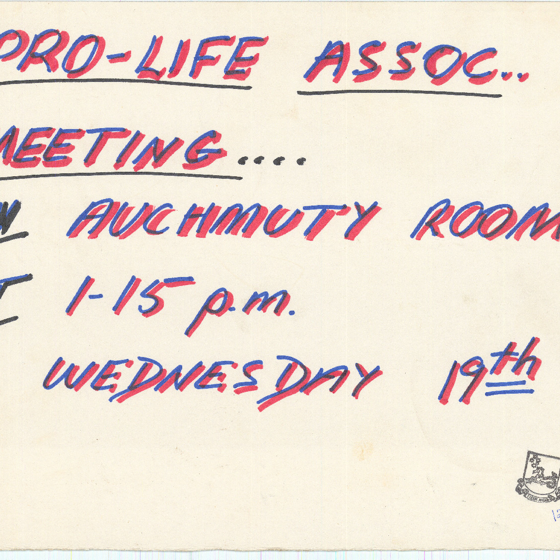 Poster, Pro-Life Assoc. meeting