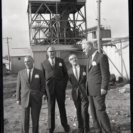 Official opening of coal mine, Hon J B Simpson M L A, M H Slater, B Hartnell, AWB Coady, NSW, 1963