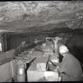 Wyee State Mine, underground equipment with man, 1963