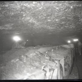 Wyee State Mine, underground operations, men with headlights, 1963