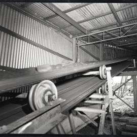 Conveyor belt inside aluminium building, 1963