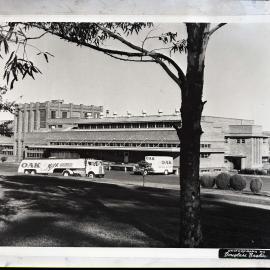 Hunter Valley Dairy Co., large building with two Oak Milk trucks, 1963