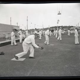 Coal and Allied Bowls Gala, East Cessnock, NSW, playing lawn bowls, 1963
