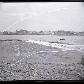 Dredging operations, view of Newcastle City from Stockton, 1963