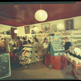 View of art shop and customers
