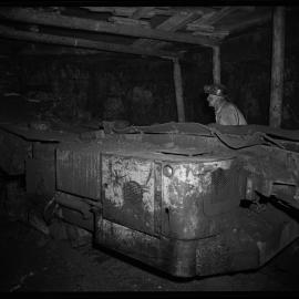 Bellambi Colliery, underground coal worker and equipment, 1961
