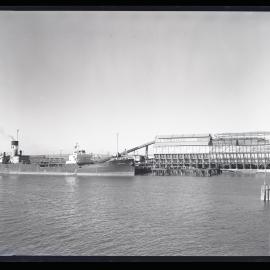 R W Miller's Loading plant, ship docked  'Branxton', 1961