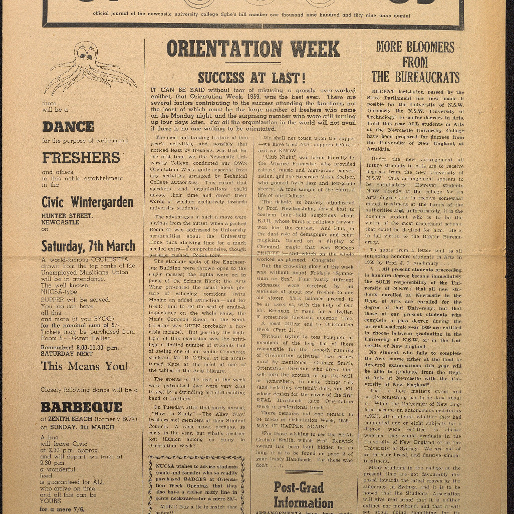 OPUS Official Journal of the Newcastle University College Tighes Hill One Thousand Nine Hundred and Fifty Nine Anno Domini (6th March 1959)