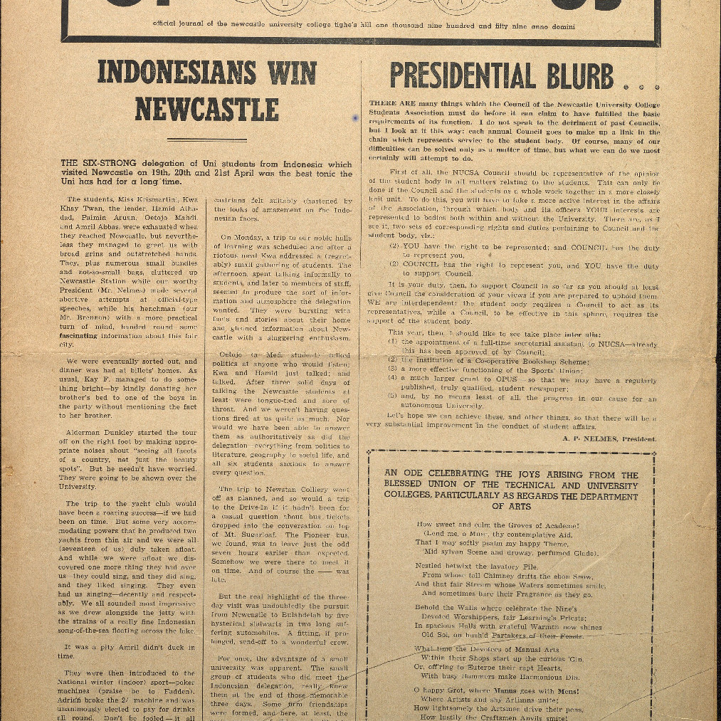 OPUS Official Journal of the Newcastle University College Tighes Hill One Thousand Nine Hundred and Fifty Nine Anno Domini (14th May 1959)
