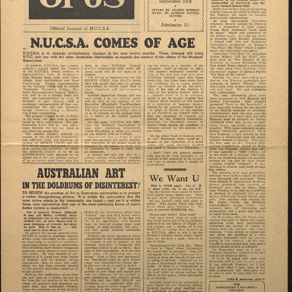 OPUS Official Journal of N.U.C.S.A. September 23, 1959.
