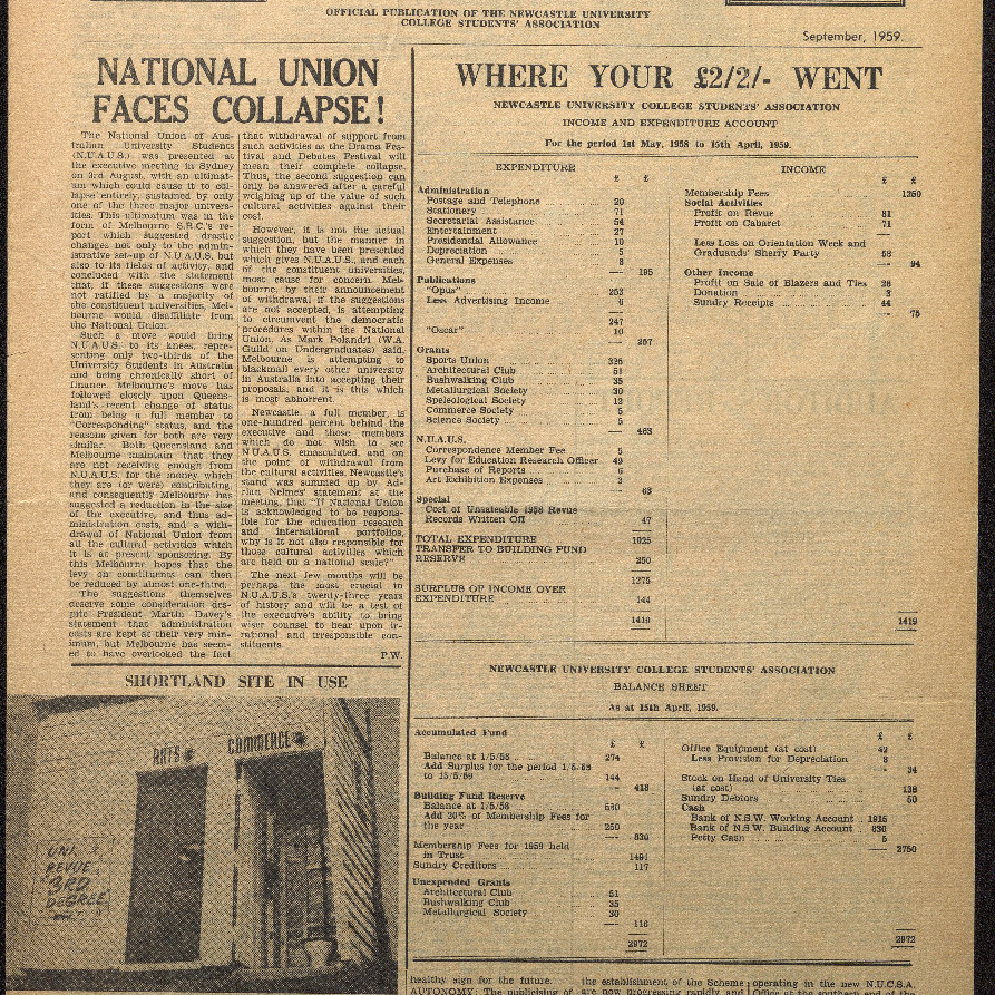 OPUS Official Publication of the Newcastle University College Students’ Association September, 1959